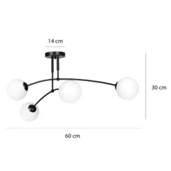 Plafón Pregos 4 en negro, 4 luces