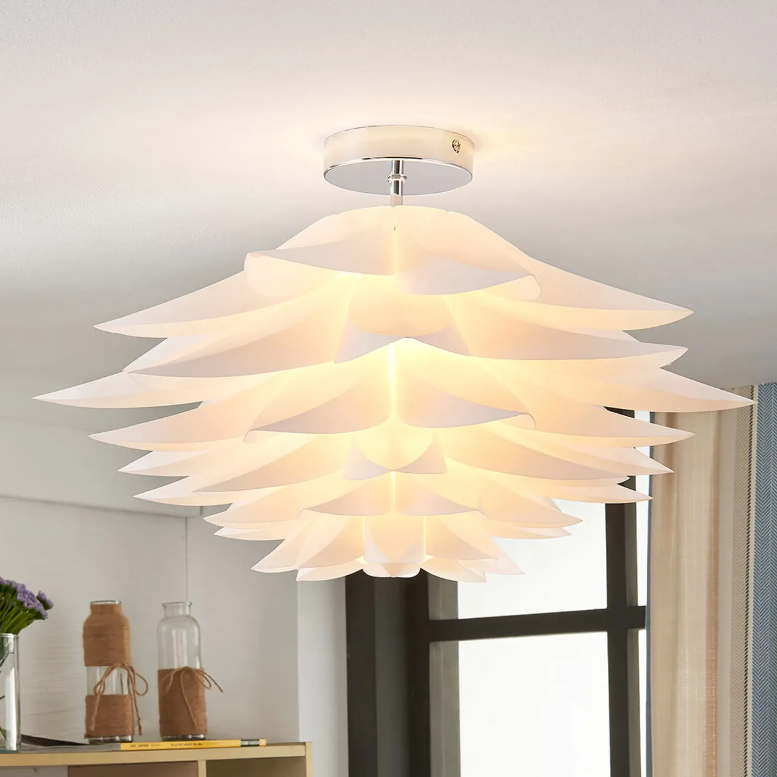 Plafón Rimon de Lindby, blanco, plástico, Ø 50 cm, E27