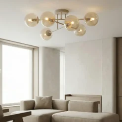 Plafón ROMA, beige, Ø 75 cm, 6 luces, cristal/metal, E14