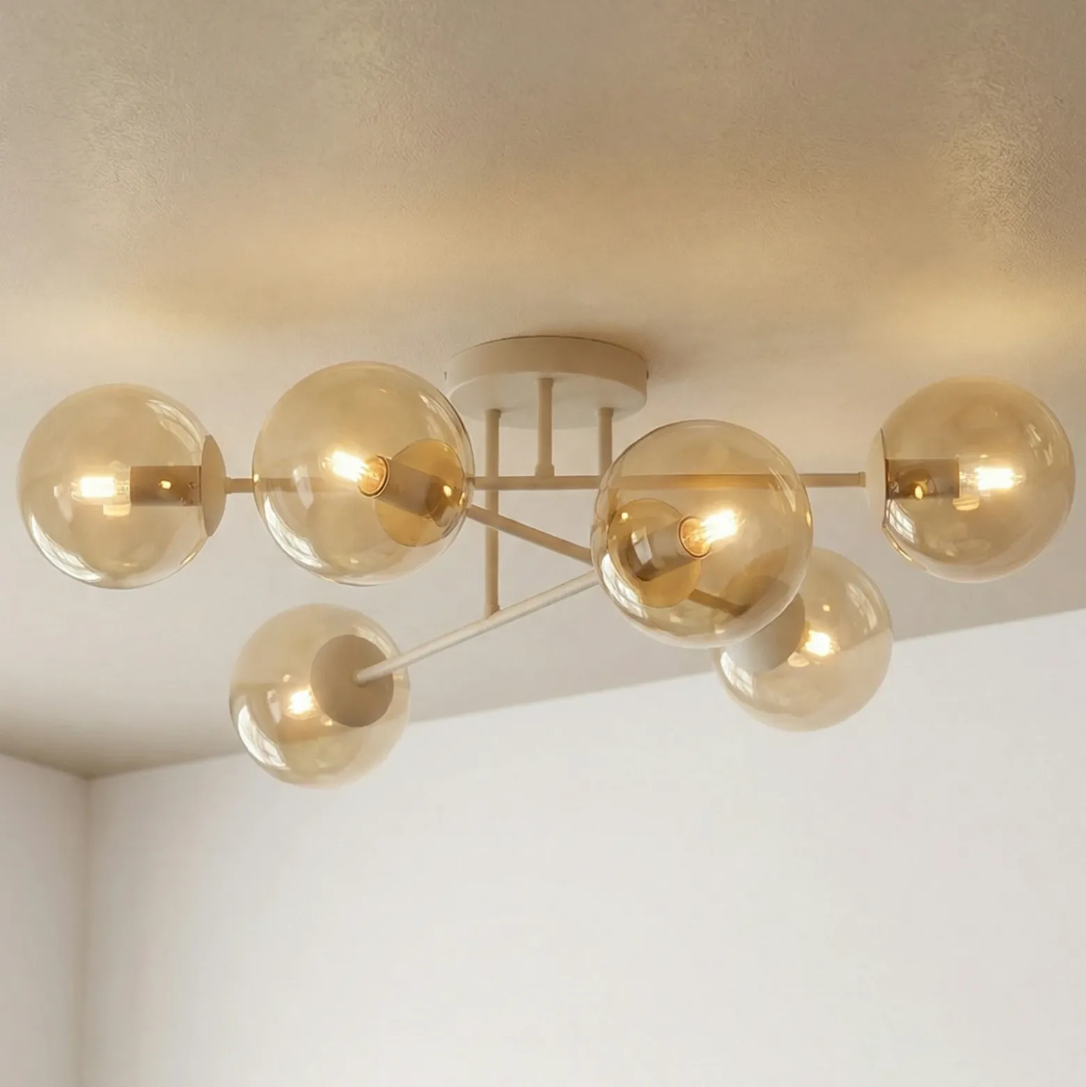 Plafón ROMA, beige, Ø 75 cm, 6 luces, cristal/metal, E14