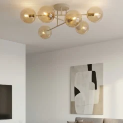 Plafón ROMA, beige, Ø 75 cm, 6 luces, cristal/metal, E14