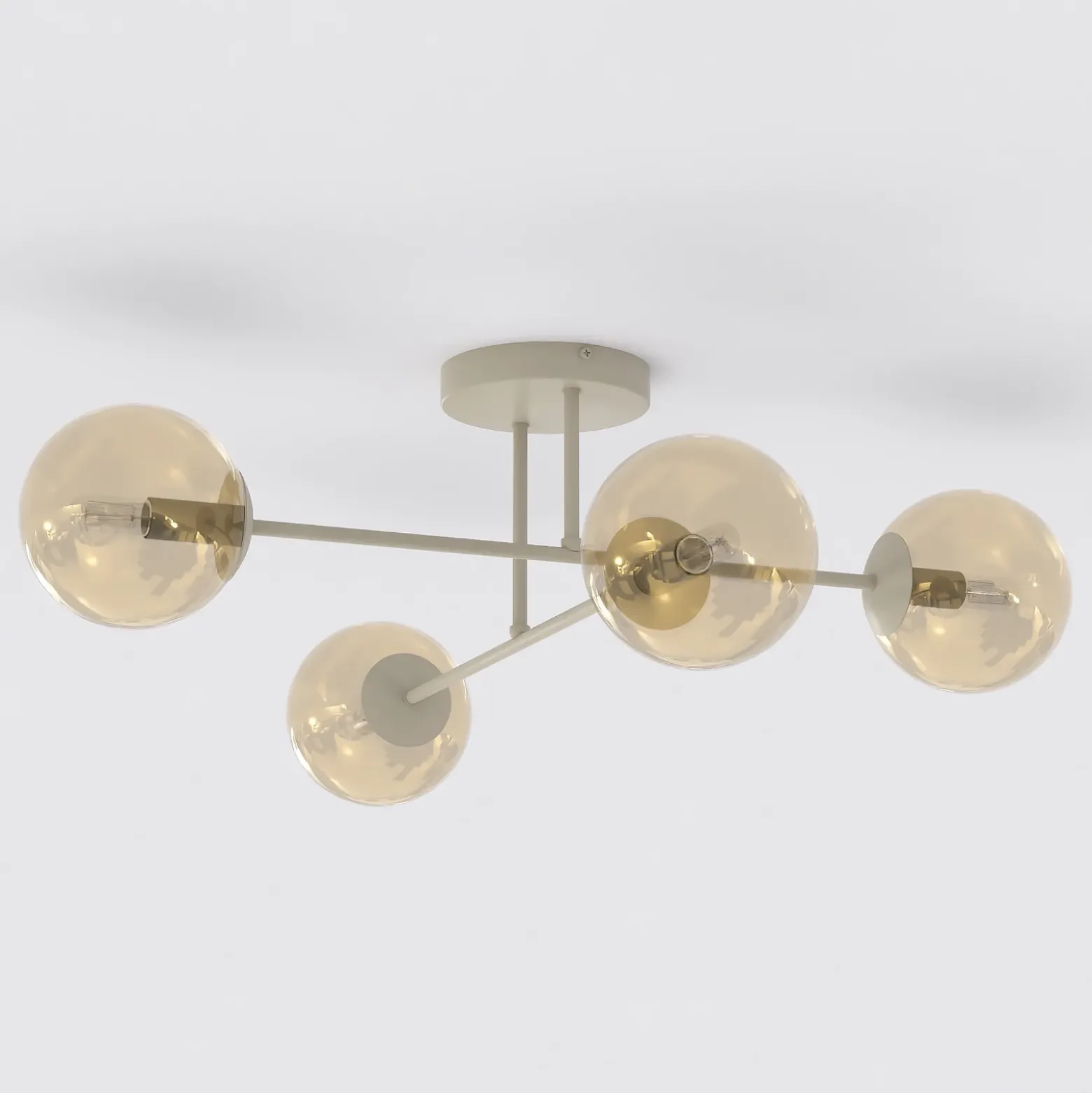 Plafón ROMA, color beige, longitud 75 cm, 4 luces, cristal/metal