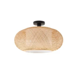Plafón Romaine de Lindby, bambú, natural/blanco, Ø 50 cm