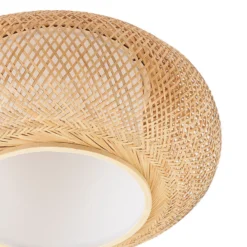 Plafón Romaine de Lindby, bambú, natural/blanco, Ø 50 cm