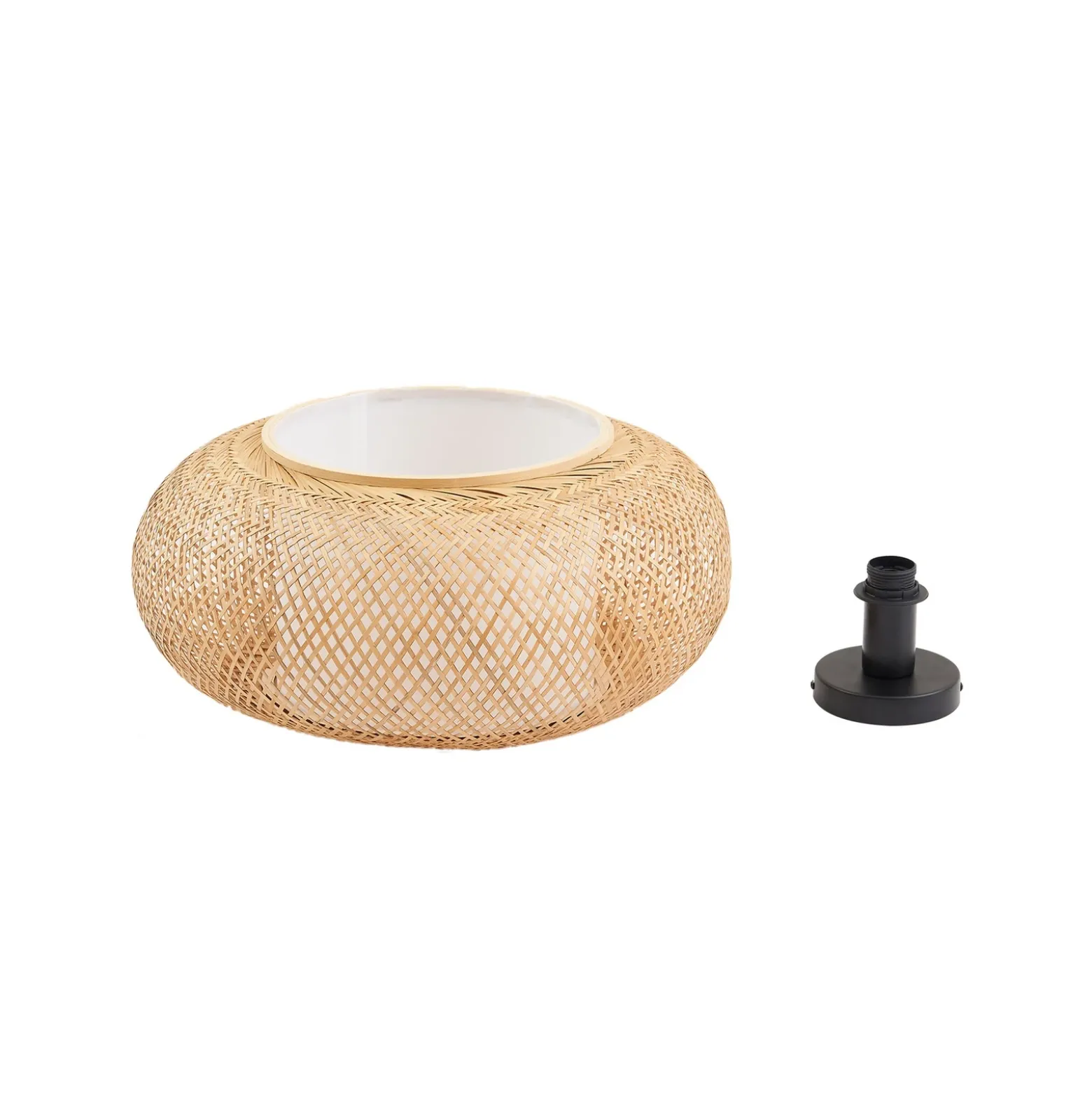 Plafón Romaine de Lindby, bambú, natural/blanco, Ø 50 cm