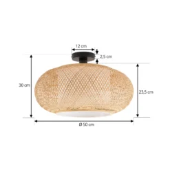 Plafón Romaine de Lindby, bambú, natural/blanco, Ø 50 cm