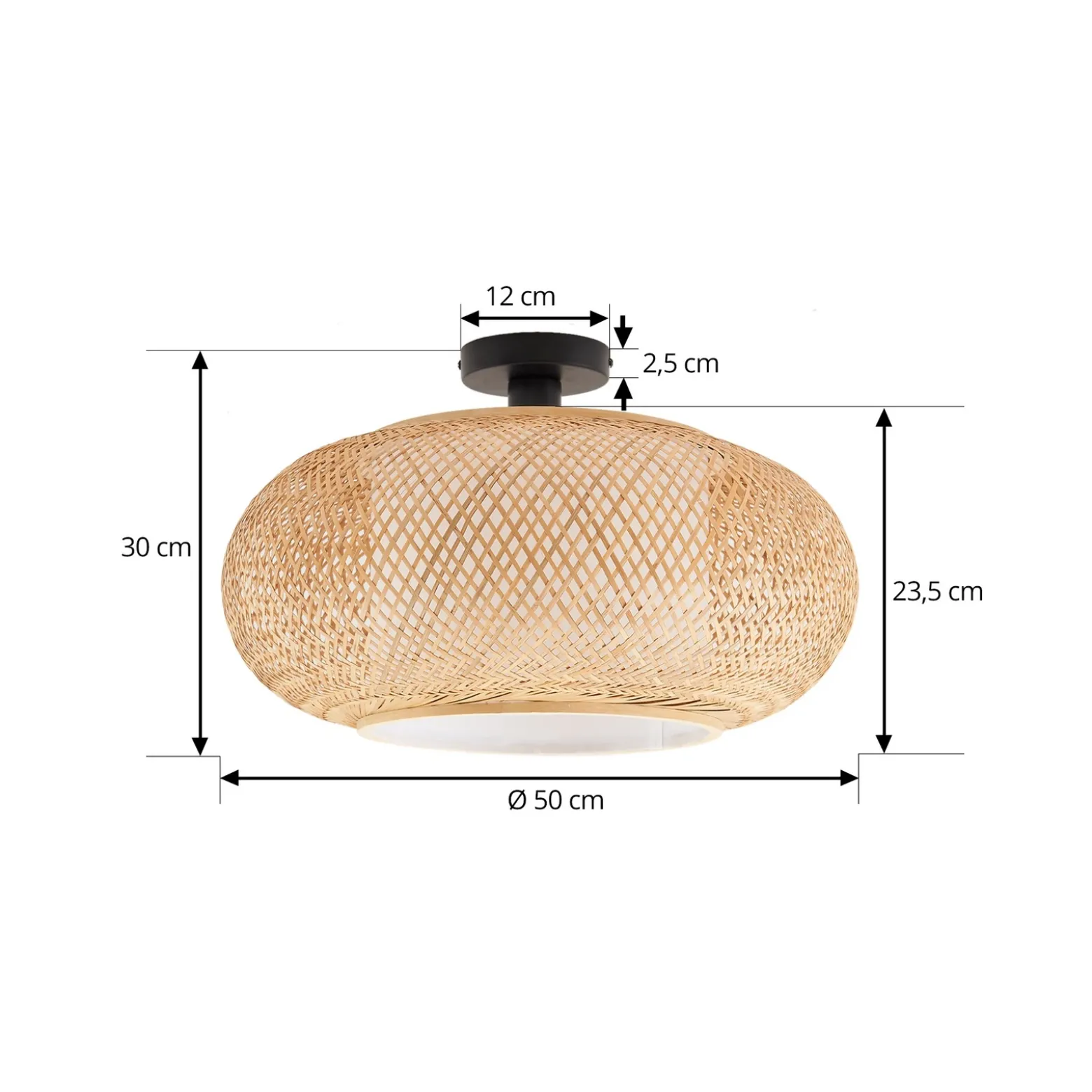 Plafón Romaine de Lindby, bambú, natural/blanco, Ø 50 cm