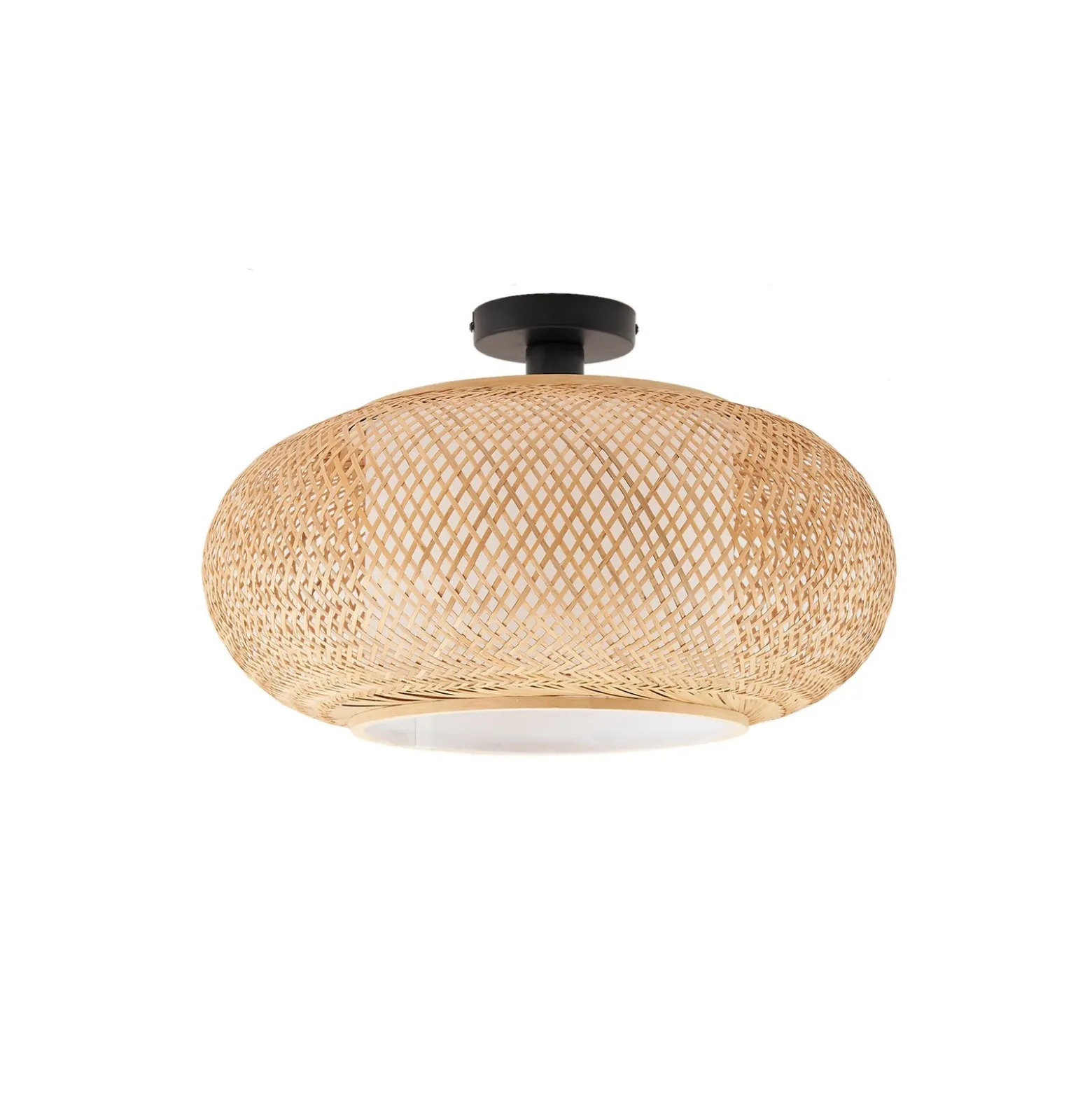 Plafón Romaine de Lindby, bambú, natural/blanco, Ø 50 cm