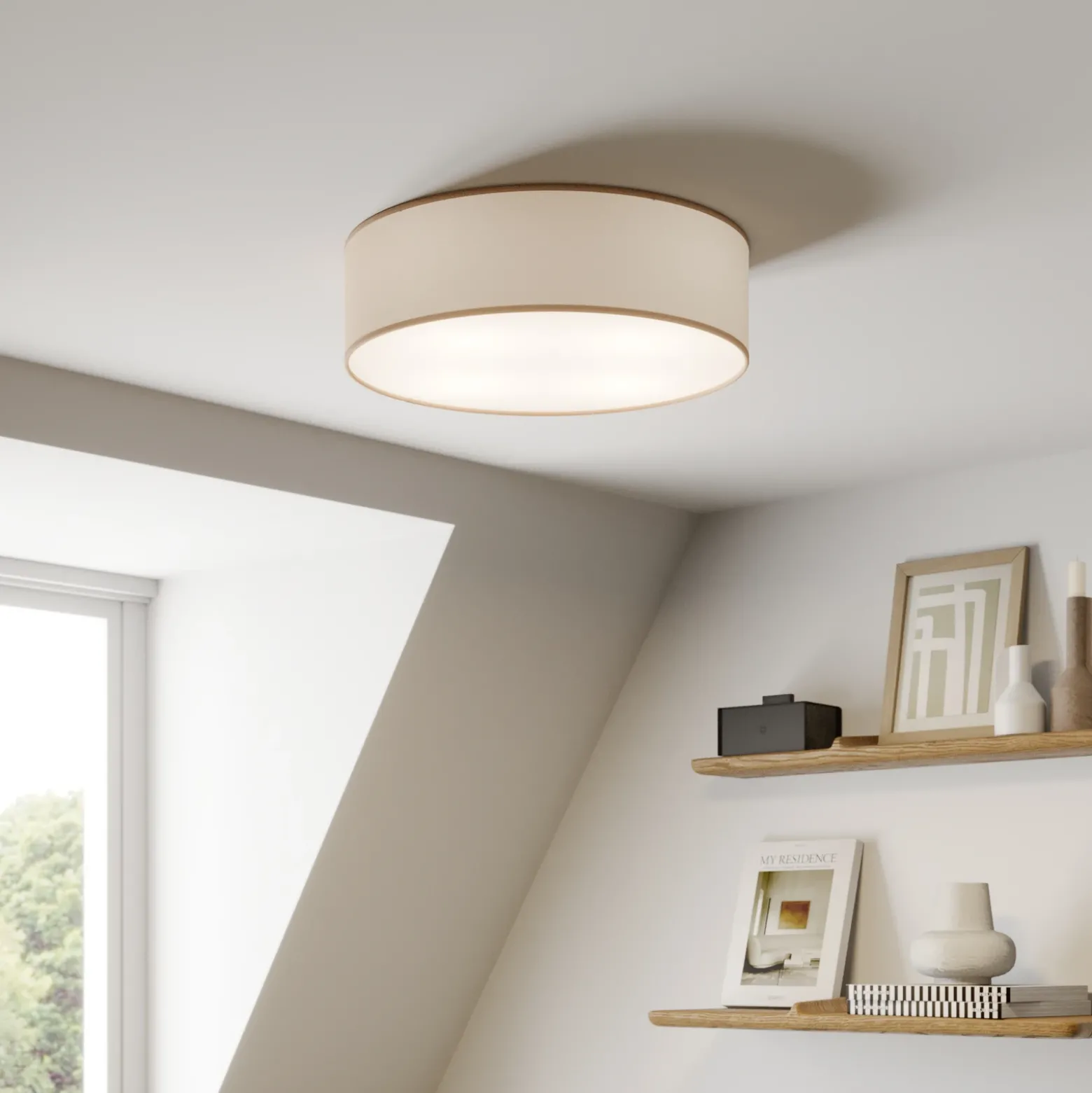 Plafón Rondo, beige, metal, Ø 45 cm, E27
