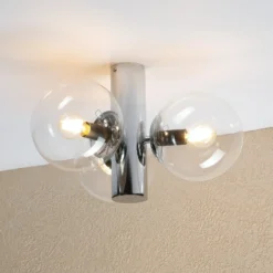 Plafón Sferio, cromado/transparente, cristal, 3 luces, E14