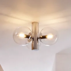 Plafón Sferio, cromado/transparente, cristal, 3 luces, E14