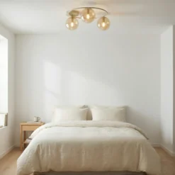 Plafón Sopra, beige, Ø 47 cm, 3 luces, cristal/metal, casquillo E14