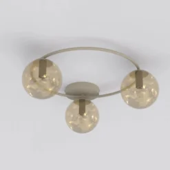Plafón Sopra, beige, Ø 47 cm, 3 luces, cristal/metal, casquillo E14