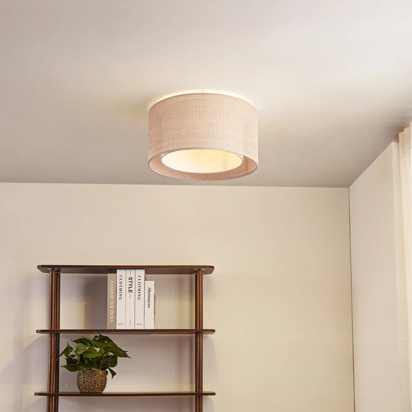 Plafón Soula de Lindby, Ø 40 cm, beige, plástico, E27