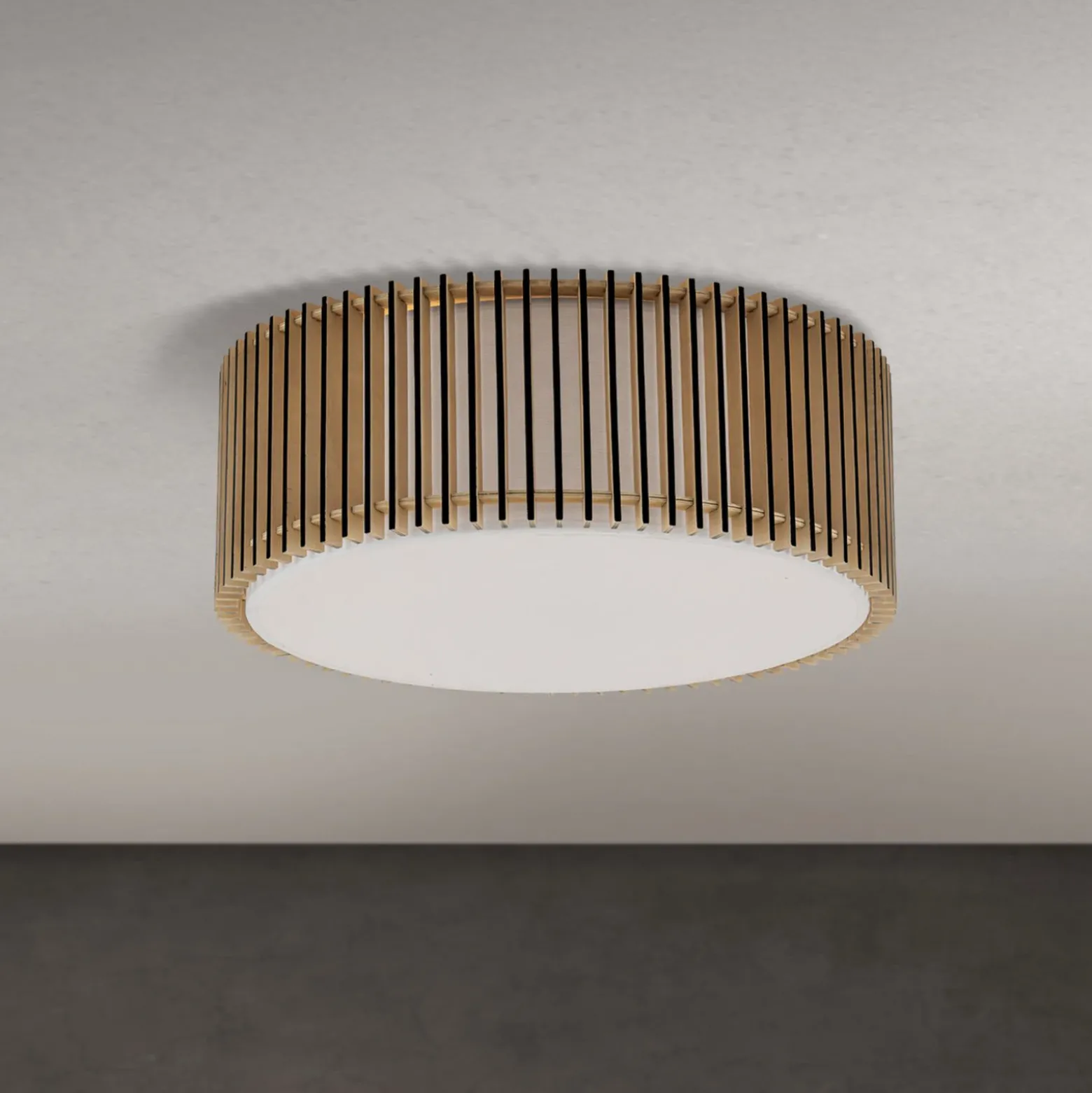 Plafón Tarta, Ø 50 cm, madera, difusor textil, 4 x E27