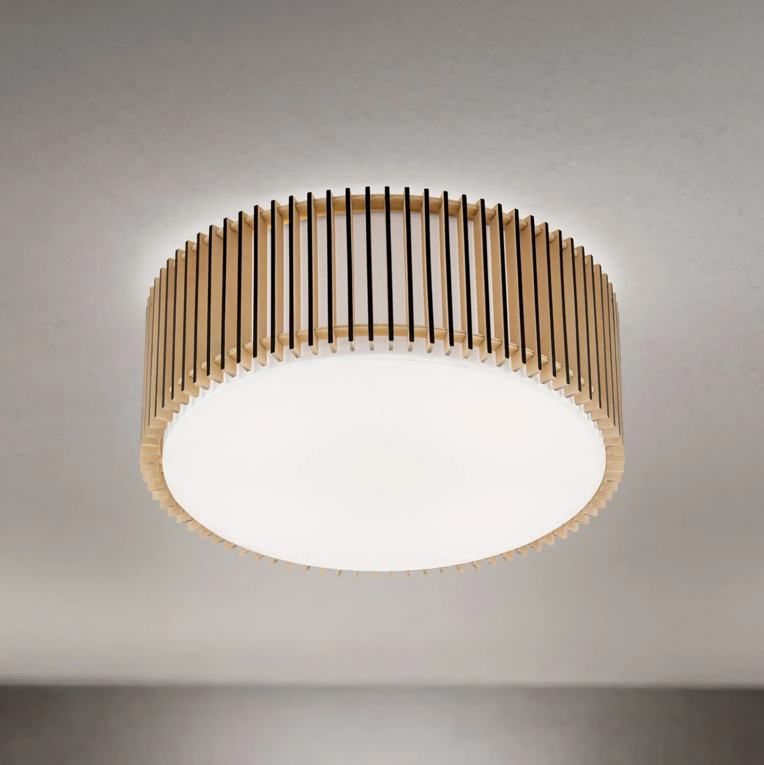 Plafón Tarta, Ø 50 cm, madera, difusor textil, 4 x E27