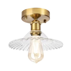 Plafón Trish, latón/transparente, cristal, Ø 22 cm, E27