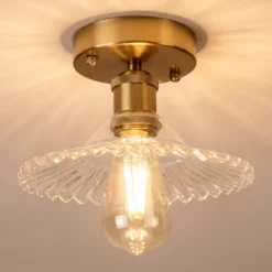 Plafón Trish, latón/transparente, cristal, Ø 22 cm, E27
