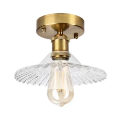 Plafón Trish, latón/transparente, cristal, Ø 22 cm, E27