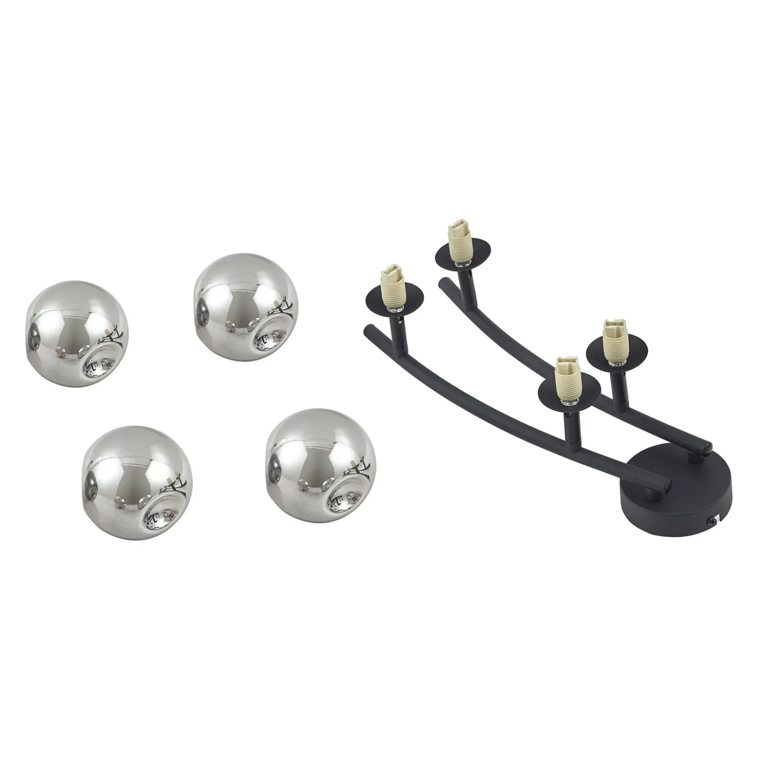 Plafón Valentina de Lindby, gris/negro, 4 luces, cristal