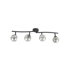 Plafón Valentina de Lindby, gris/negro, 4 luces, cristal