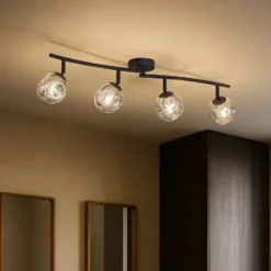 Plafón Valentina de Lindby, gris/negro, 4 luces, cristal