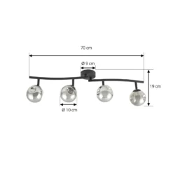 Plafón Valentina de Lindby, gris/negro, 4 luces, cristal