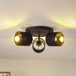 Plafón Vasilia de Lindby, 3 luces, negro/dorado, tela