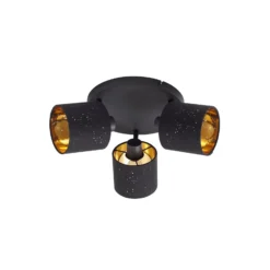 Plafón Vasilia de Lindby, 3 luces, negro/dorado, tela
