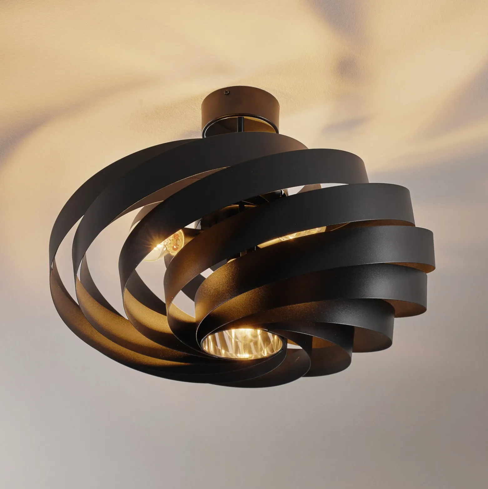 Plafón Vento, negro, Ø 60 cm, metal, E27