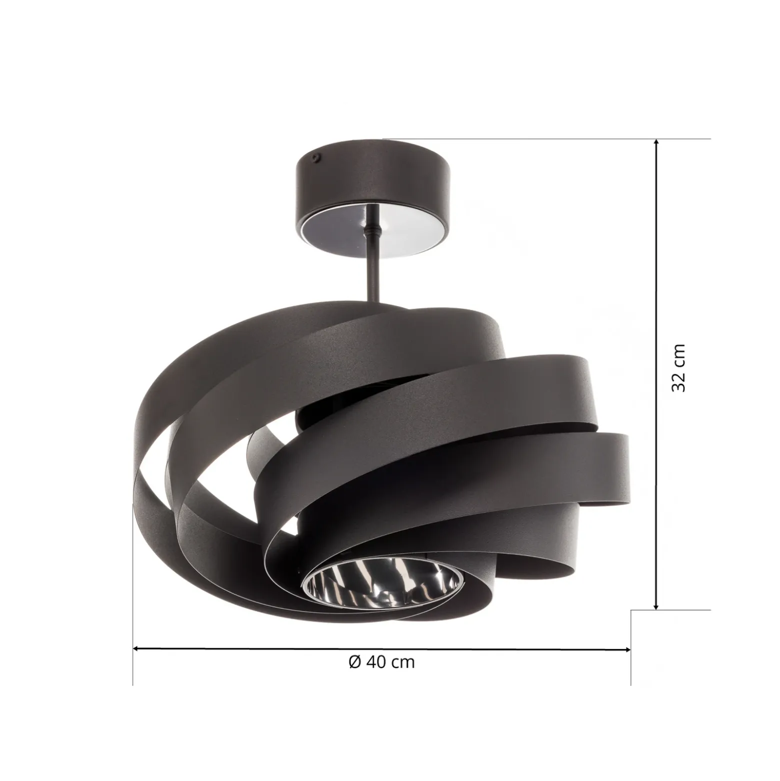 Plafón Vento, negro, Ø 40 cm, metal, E27