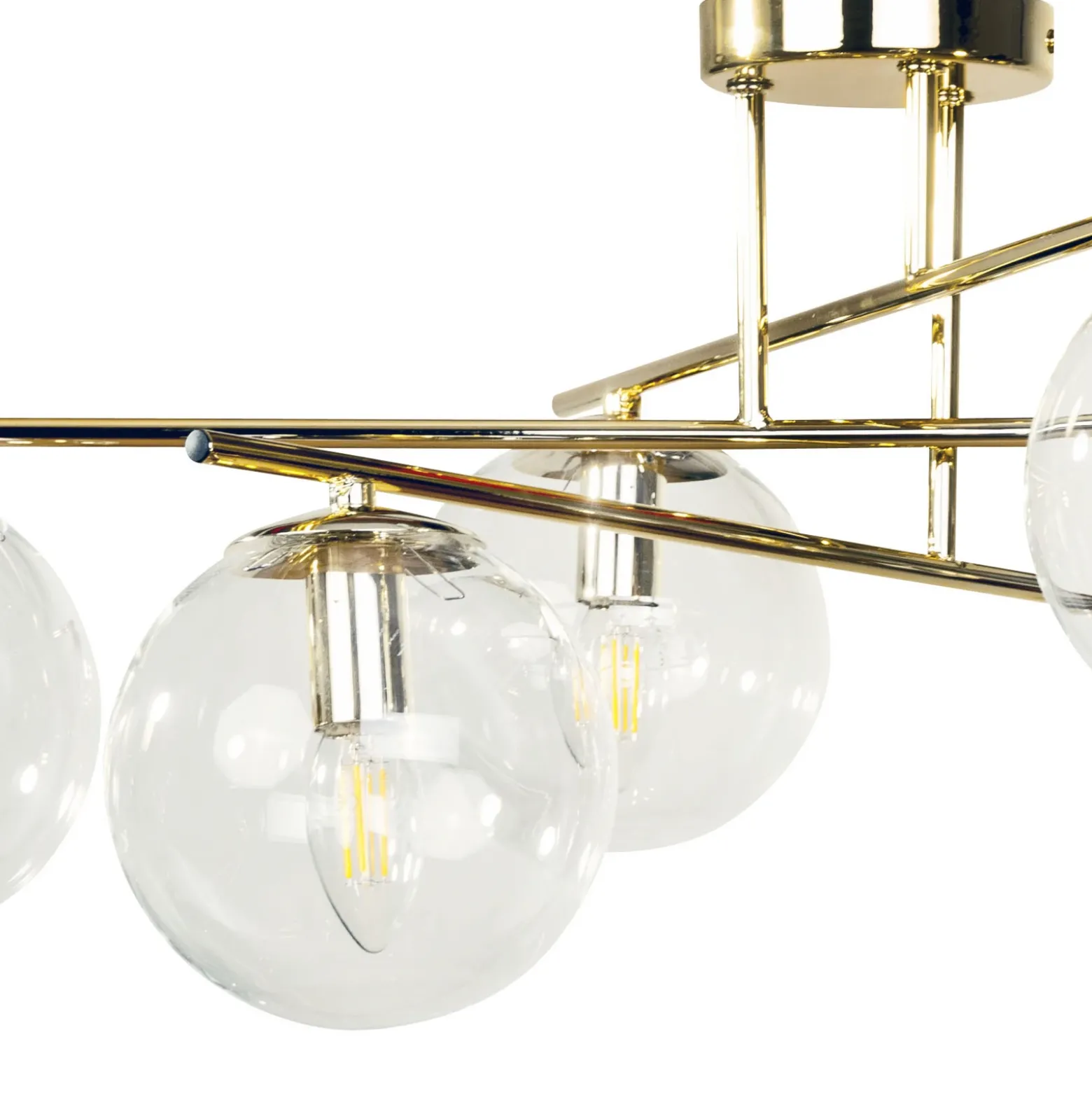 Plafón Zoe, color dorado, 72 cm de largo, 6 luces, cristal