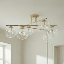 Plafón Zoe, color dorado, 72 cm de largo, 6 luces, cristal
