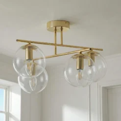 Plafón Zoe, color dorado, longitud 51 cm, cristal, 4 luces