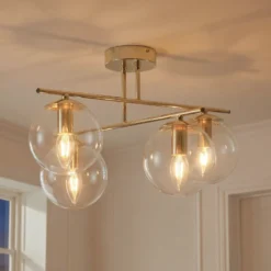 Plafón Zoe, color dorado, longitud 51 cm, cristal, 4 luces