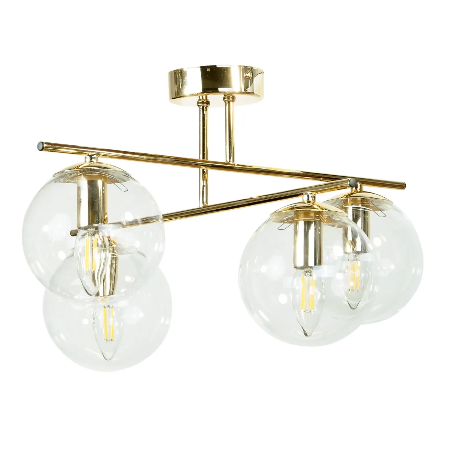 Plafón Zoe, color dorado, longitud 51 cm, cristal, 4 luces