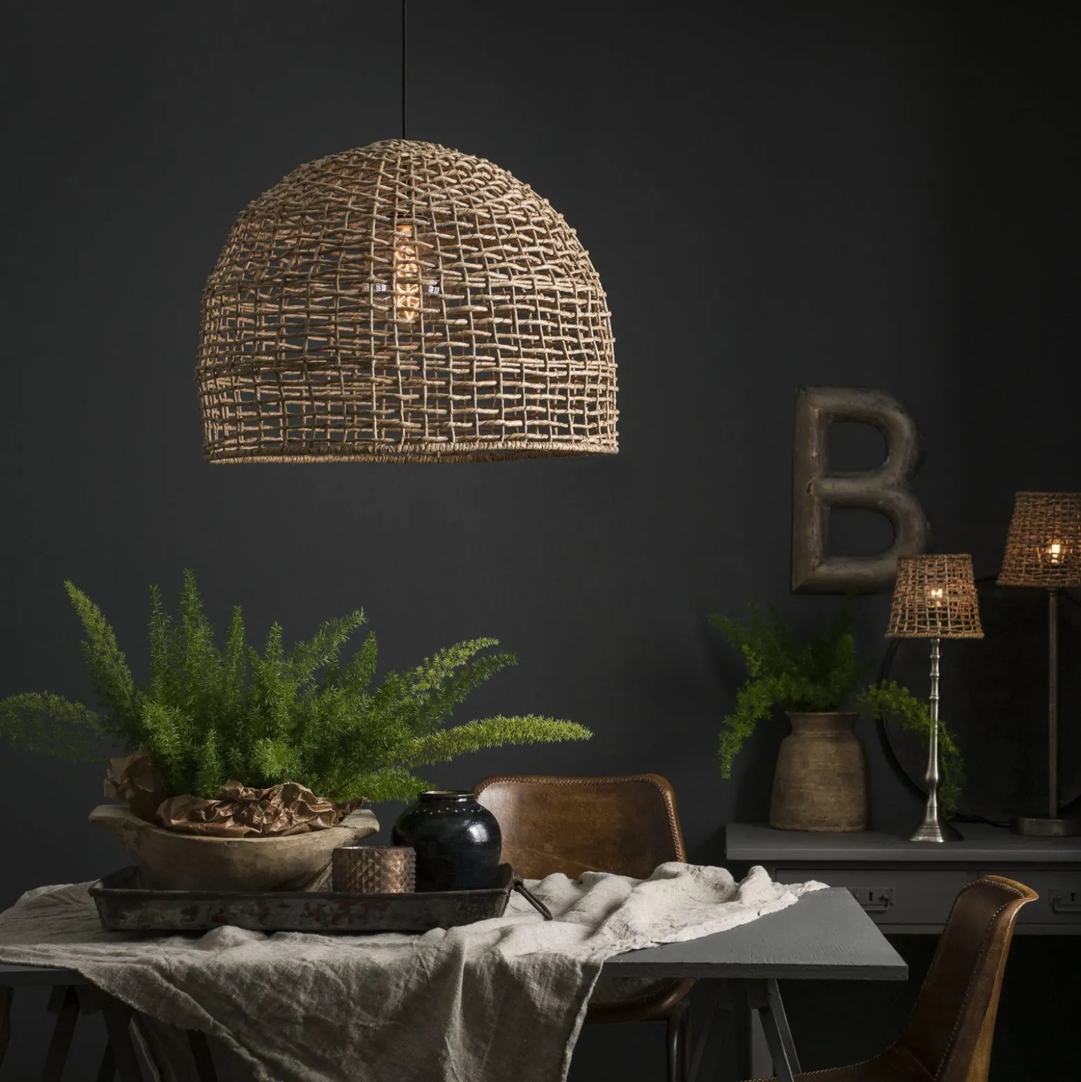 PR Home Lámpara colgante Cebu, Ø 46 cm, pantalla Lampakanay, IP20