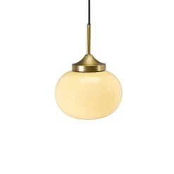PR Home Lámpara colgante Elsy, color latón, cristal crema, enchufe
