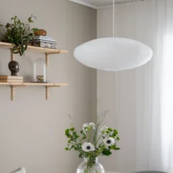 PR Home lámpara colgante Yuni, blanca, Ø 60 cm, suspensión blanca, E14