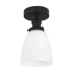 PR Home Plafón Kappa, negro/opal, cristal, Ø 14 cm