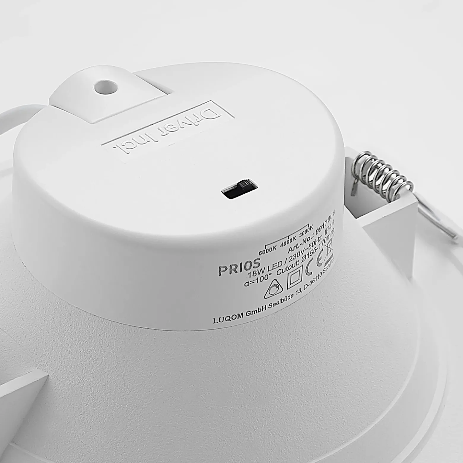 Prios foco empotrable LED Rida, blanco. Ø 19 cm, CCT, IP44