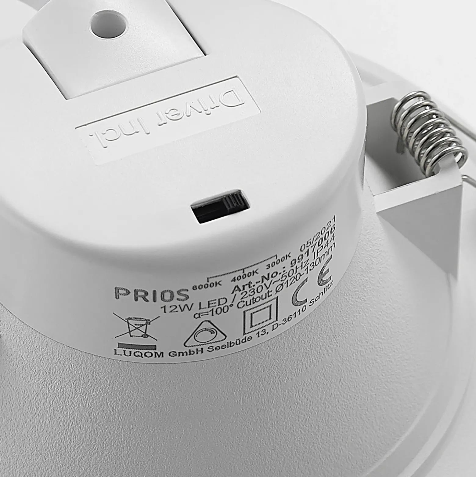 Prios foco empotrable LED Rida, blanco. Ø 15 cm, CCT, IP44