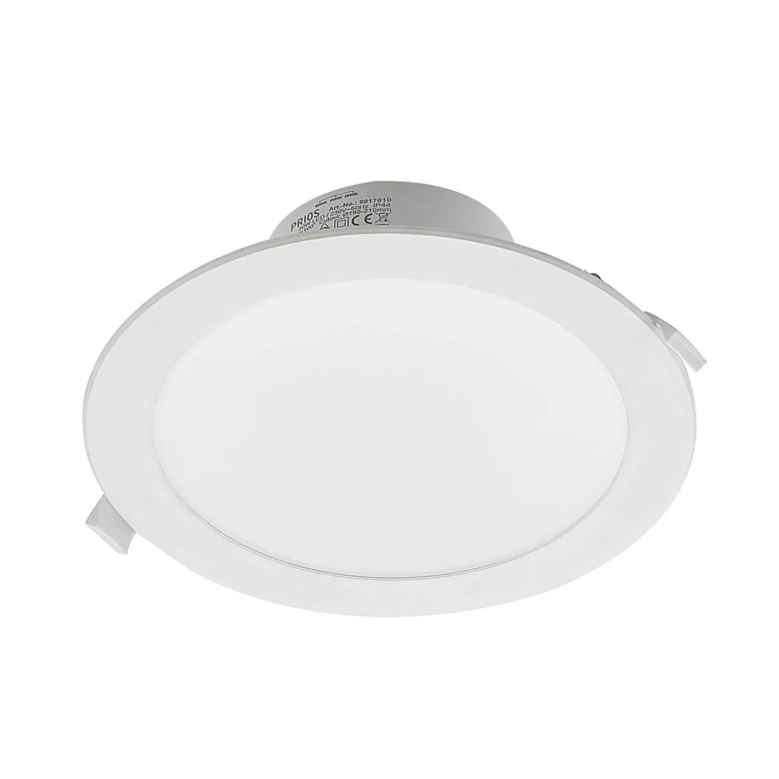 Prios foco empotrable LED Rida, blanco. Ø 23 cm, 30W, CCT, IP44