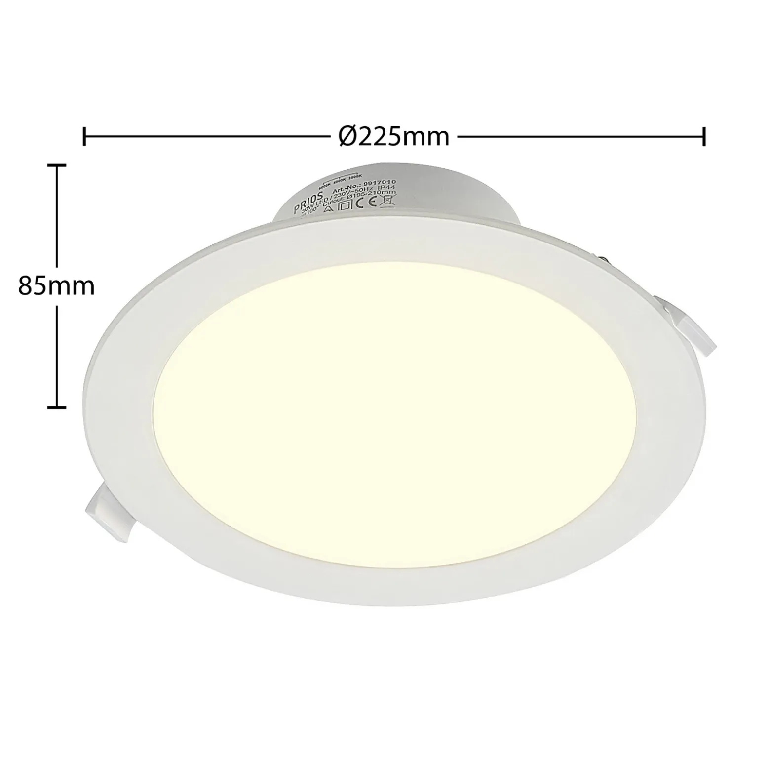 Prios foco empotrable LED Rida, blanco. Ø 23 cm, 30W, CCT, IP44