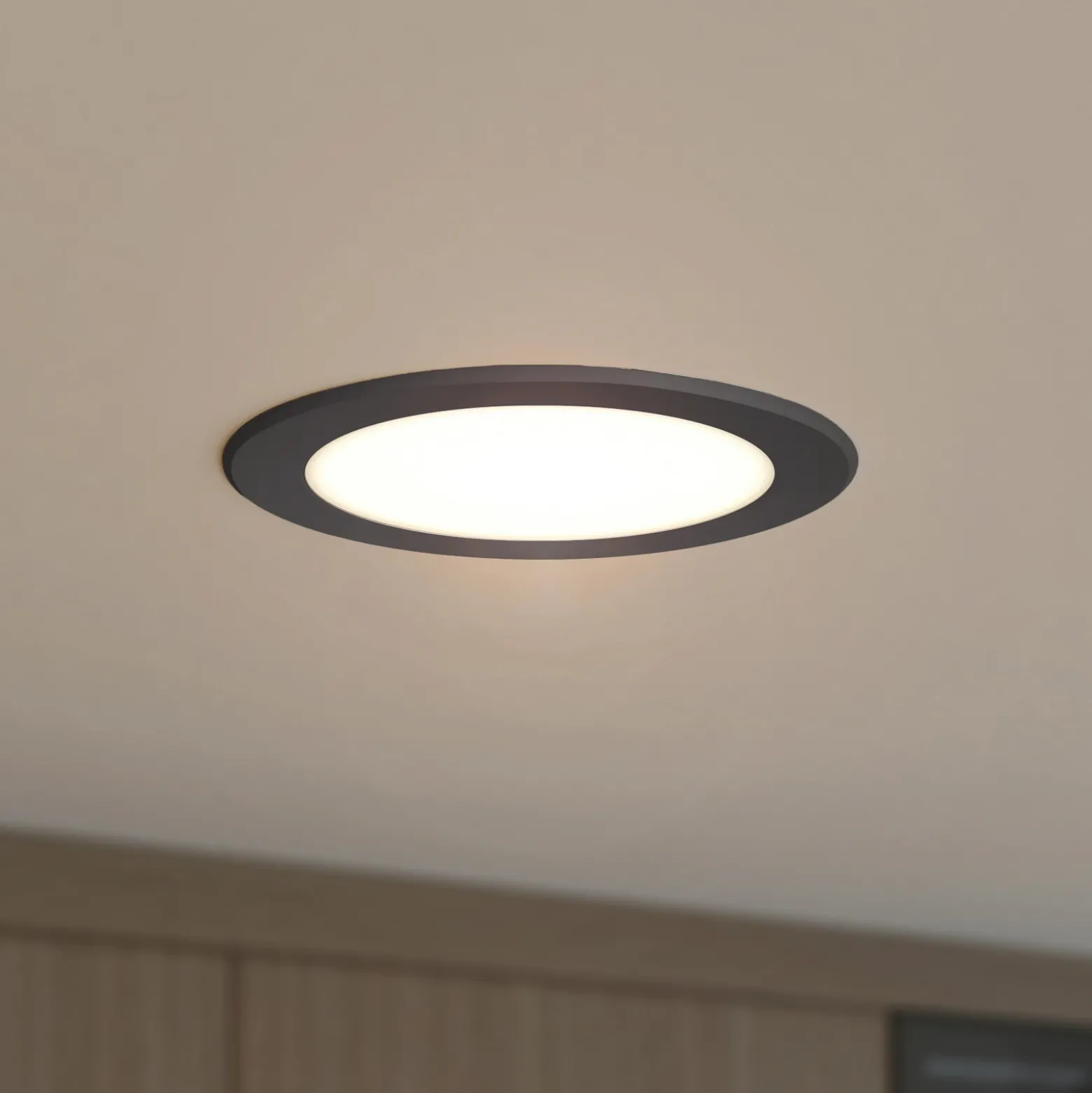Prios foco empotrable LED Rida, negro, 14,5 cm, 12 W, CCT