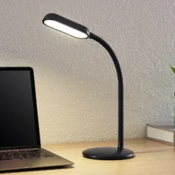 Prios LED lámpara de mesa recargable Opira, negro, USB, regulador táctil