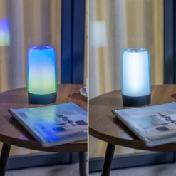 Prios lámpara de mesa LED recargable Valtari, blanca, altura 19 cm, RGB