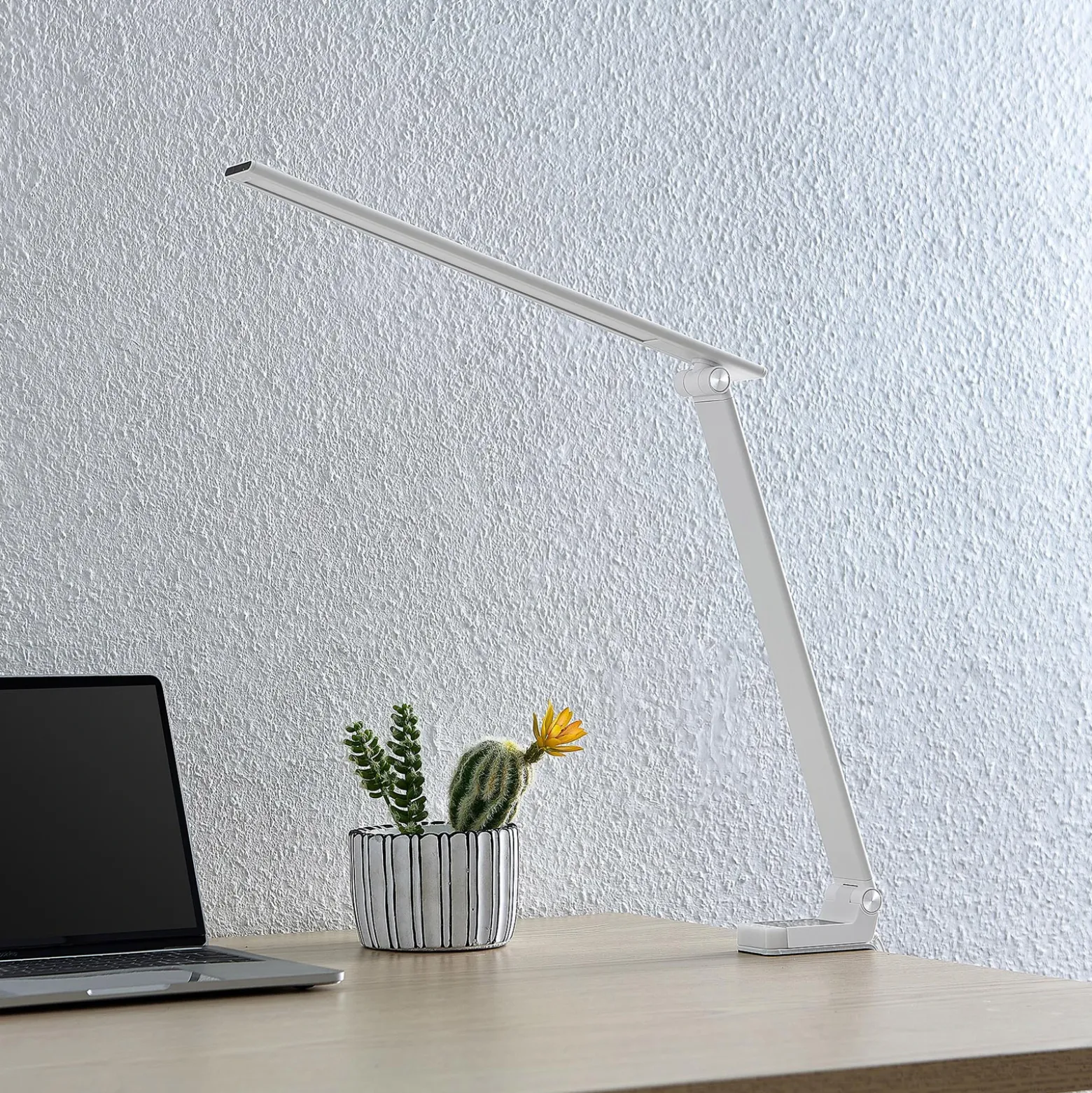 Prios lámpara de mesa LED Tamarin, altura 40 cm, blanca, atenuable