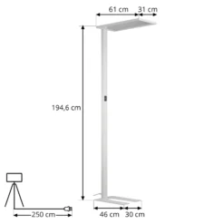 Prios lámpara de pie LED para oficina Taronis, blanca, 195 cm, atenuable