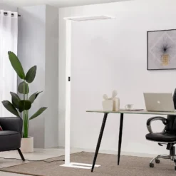 Prios lámpara de pie LED para oficina Taronis, blanca, 195 cm, atenuable